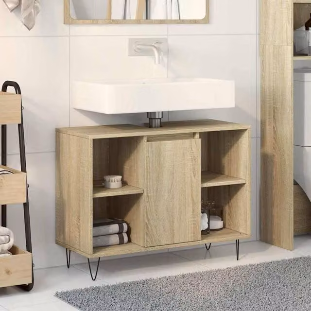 Berkfield Home Durable Sonoma Oak Bathroom Cabinet in Light Brown, W/D/H: 80 x 33 x 60 cm – 1