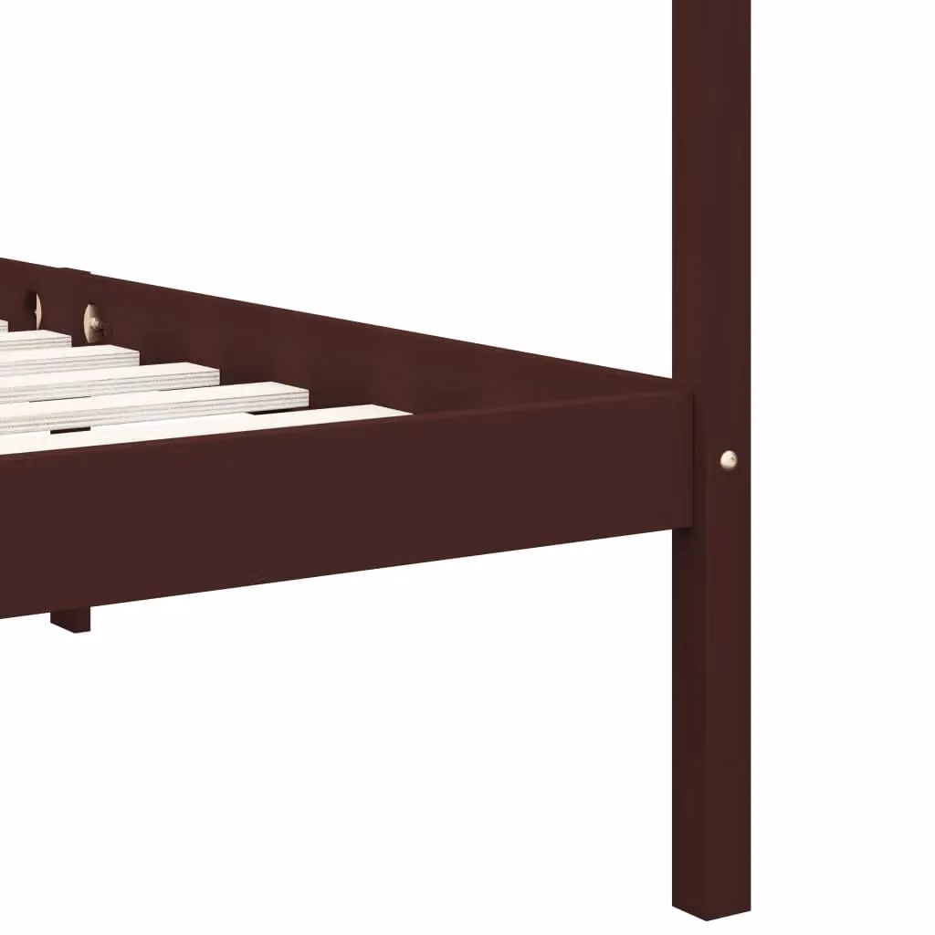 Berkfield Home Canopy Bed Frame in Dark Brown Solid Pine Wood, W: 90 cm, L: 200 cm – 2