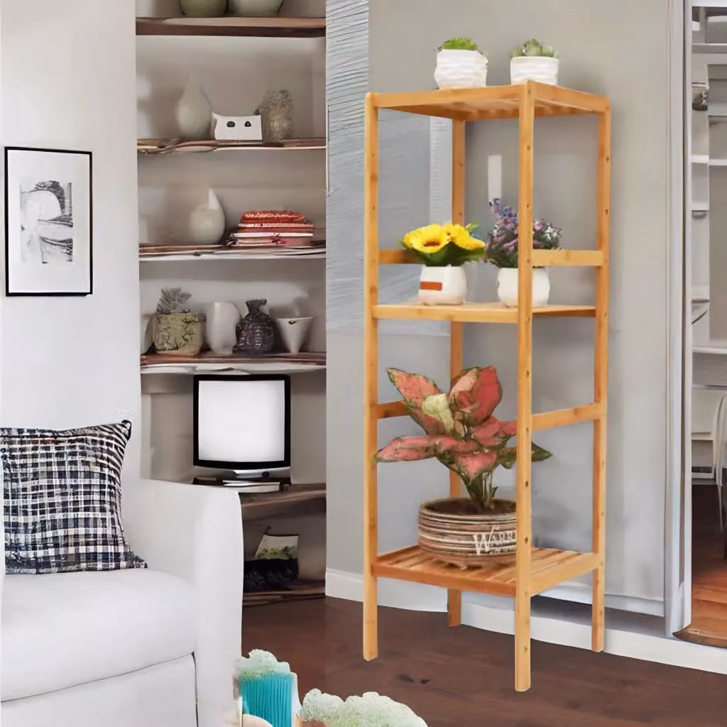 Pirlo Plush 4 Tier Adjustable Bamboo Standing Shelving Rack Unit in Brown – 2