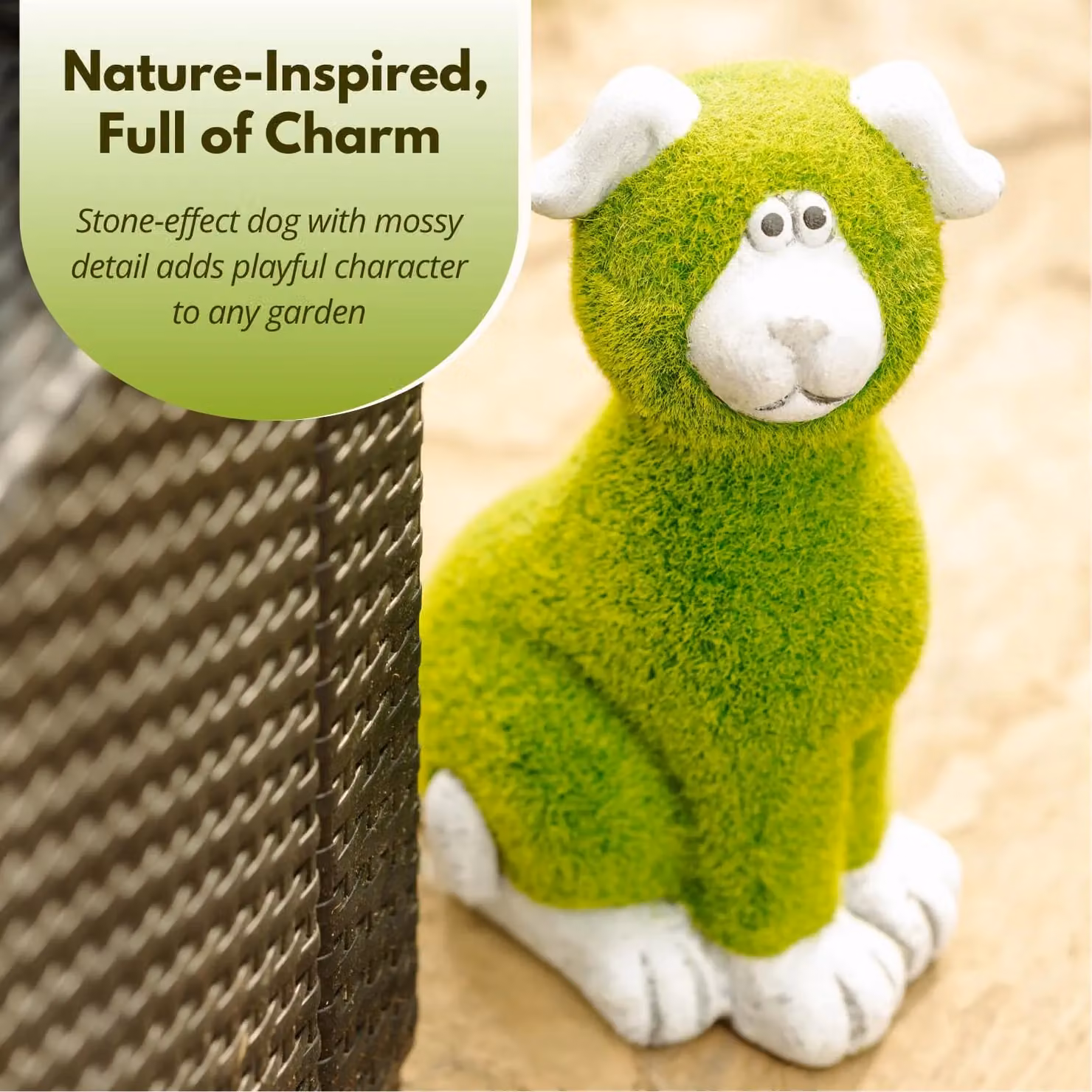 Marco Paul Green Stone and Grass Dog Garden Ornament, Height: 30 cm – 3