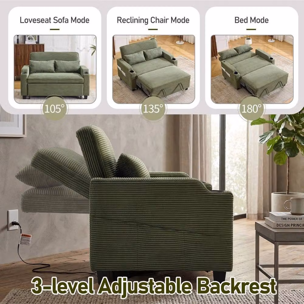 FORGEVIO 2 Seater Upholstered Sofa Bed in Green with Pull Out Drawer – 4