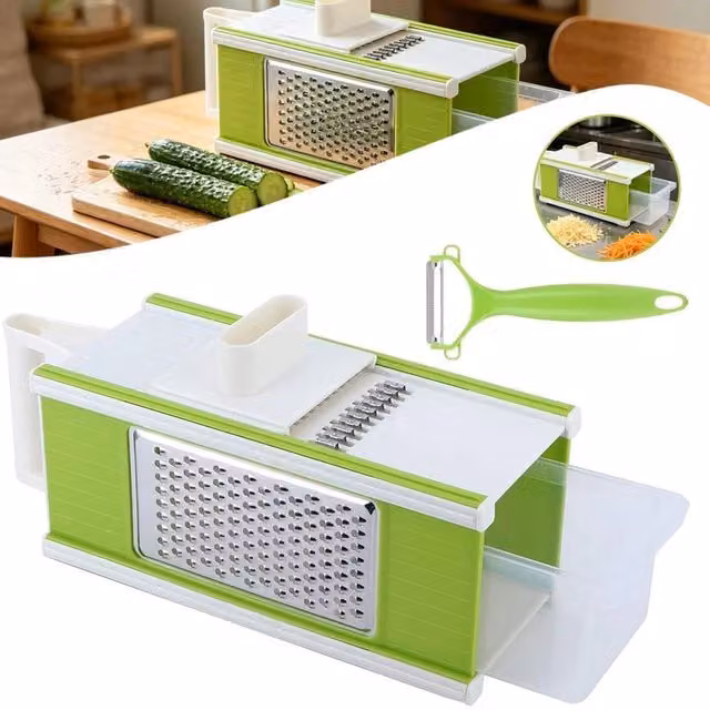 NESTLUNE 5-in-1 Mandoline Slicer, Julienne Cutter and Vegetable Chopper in Green, W: 100 cm, H: 15 cm, D: 15 cm – 1