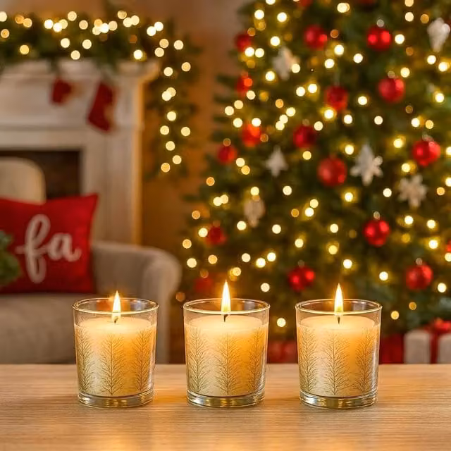 Marco Paul Christmas Scented Votive Glass Candle Jar Set of 3, White
