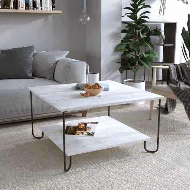 Decortie Marbo Modern Multipurpose Coffee Table in White, W/D/H: 80 x 80 x 45 cm