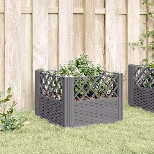 Berkfield Home Beautiful Garden Planter with Pegs, Light Grey, W/D/H: 43.5 x 43.5 x 43.5 cm – 1