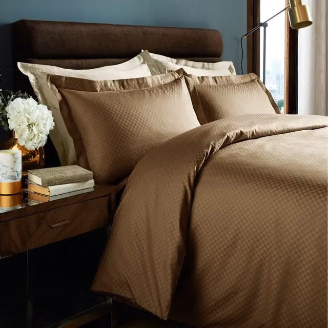 Roseley Cotton Micro Check Duvet Cover and Pillowcase Set, Brown, W: 180 cm, H: 200 cm