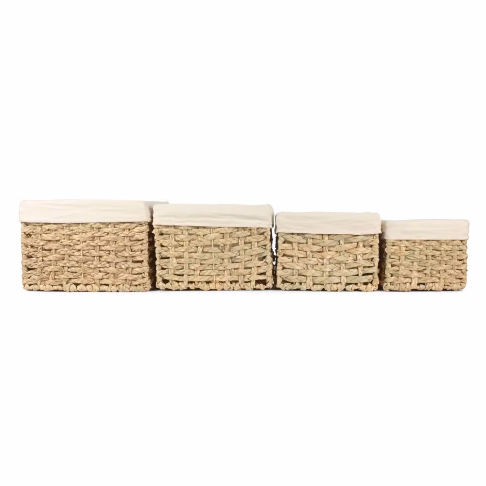 Red Hamper Set of 4 Thatch Grass Woven Storage Baskets with White Cotton Lining in Brown and Red – 2