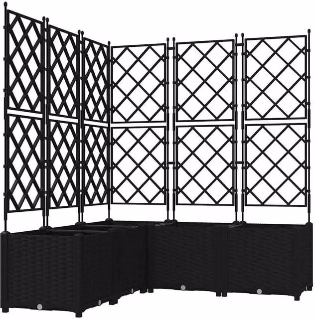 Berkfield Home Garden Planter with Trellis, 5 Pieces, Black, W/D/H: 120 x 120 x 143 cm – 1
