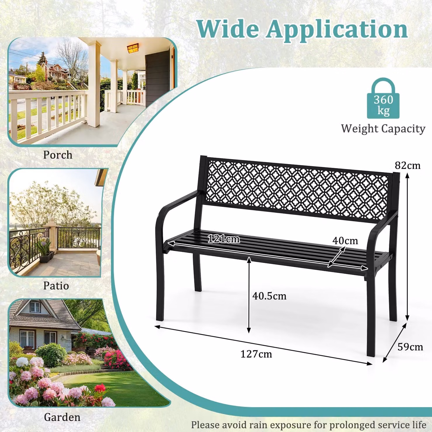 Costway 50 Inch Modern Geometric Metal Outdoor Garden Bench in Matt Black – 3