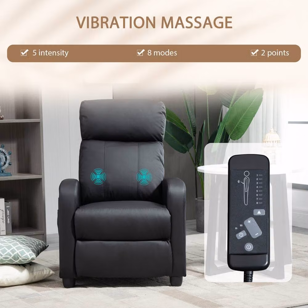 STILVORA Modern Relax Recliner Armchair with Massage and Footrest in Black Synthetic Leather – 5