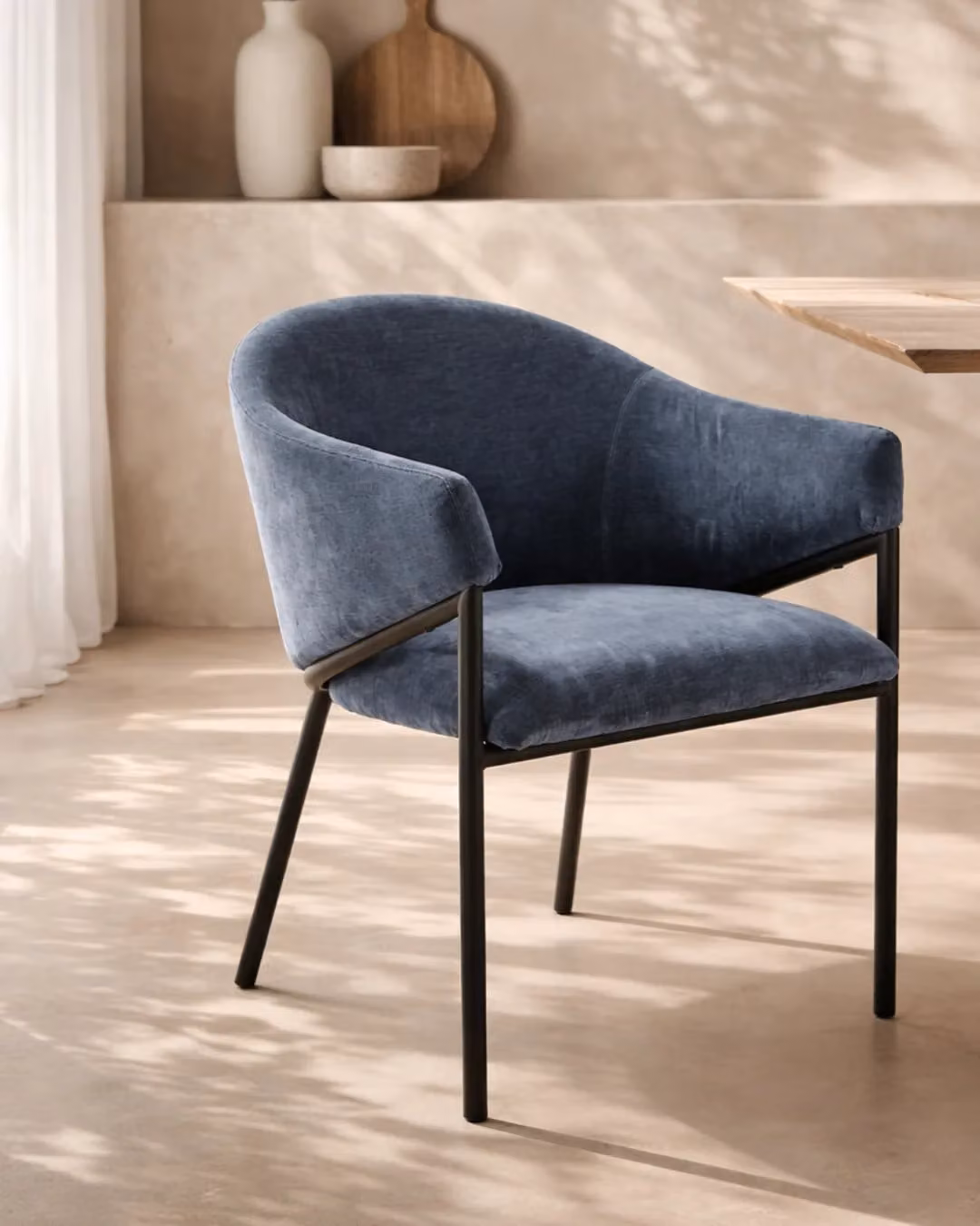 Tommy Franks Aidan Armchair Set of 2 in Blue and Black Fabric with Metal Frame