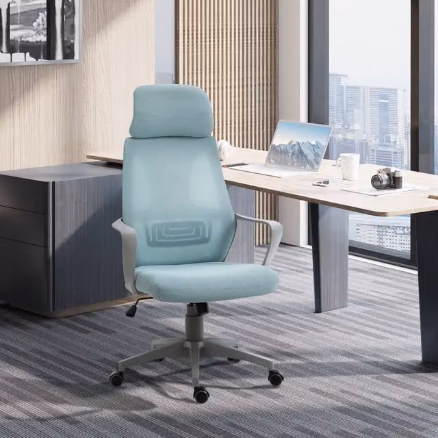 Vinsetto Blue Ergonomic Executive Office Chair with Headrest and Armrests
