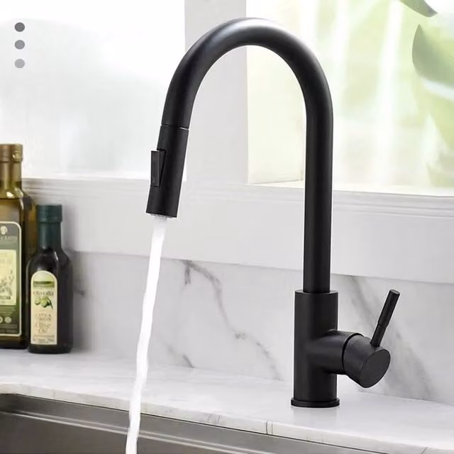 KORVIXA Modern Kitchen Sink Mixer Tap in Matt Black with Pull Out Spray Spout