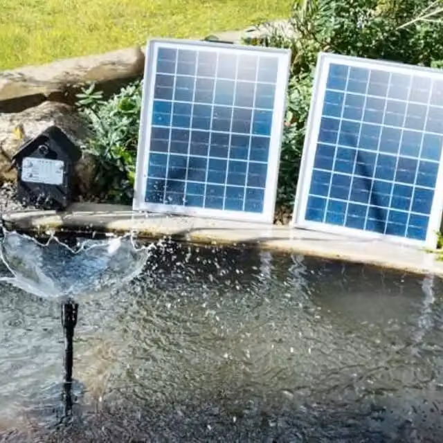 Primrose Solar Powered Water Pump Kit with Lights and Battery Backup, 1550LPH, Black