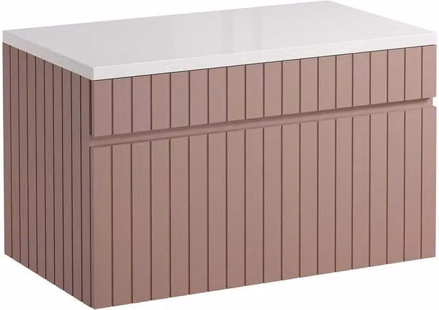 Vente-unique Satara Pink Ribbed Wall-Mounted Vanity Unit with Top, W: 80 cm, D: 46 cm, H: 46 cm – 1