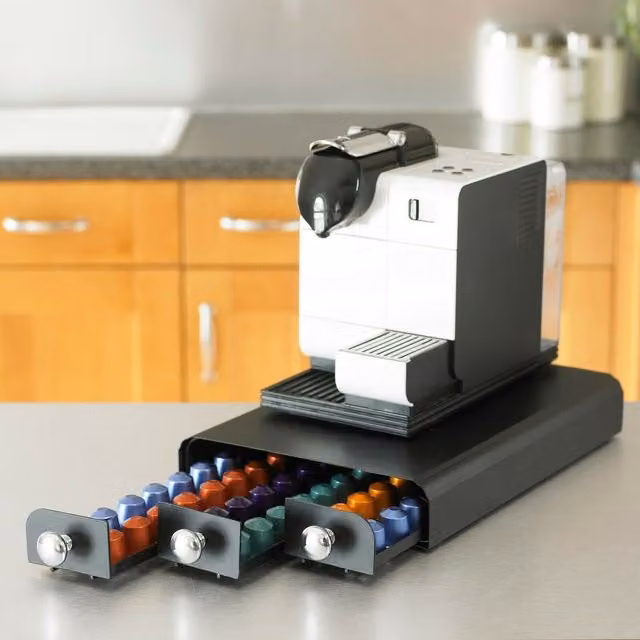 Neo Nespresso 3 Drawer Coffee Machine Stand and Capsule Pod Storage in Matt Black