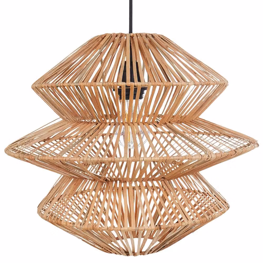 Wyld and Coco Handmade Rattan Pendant Lamp with Black Metal Base – 2