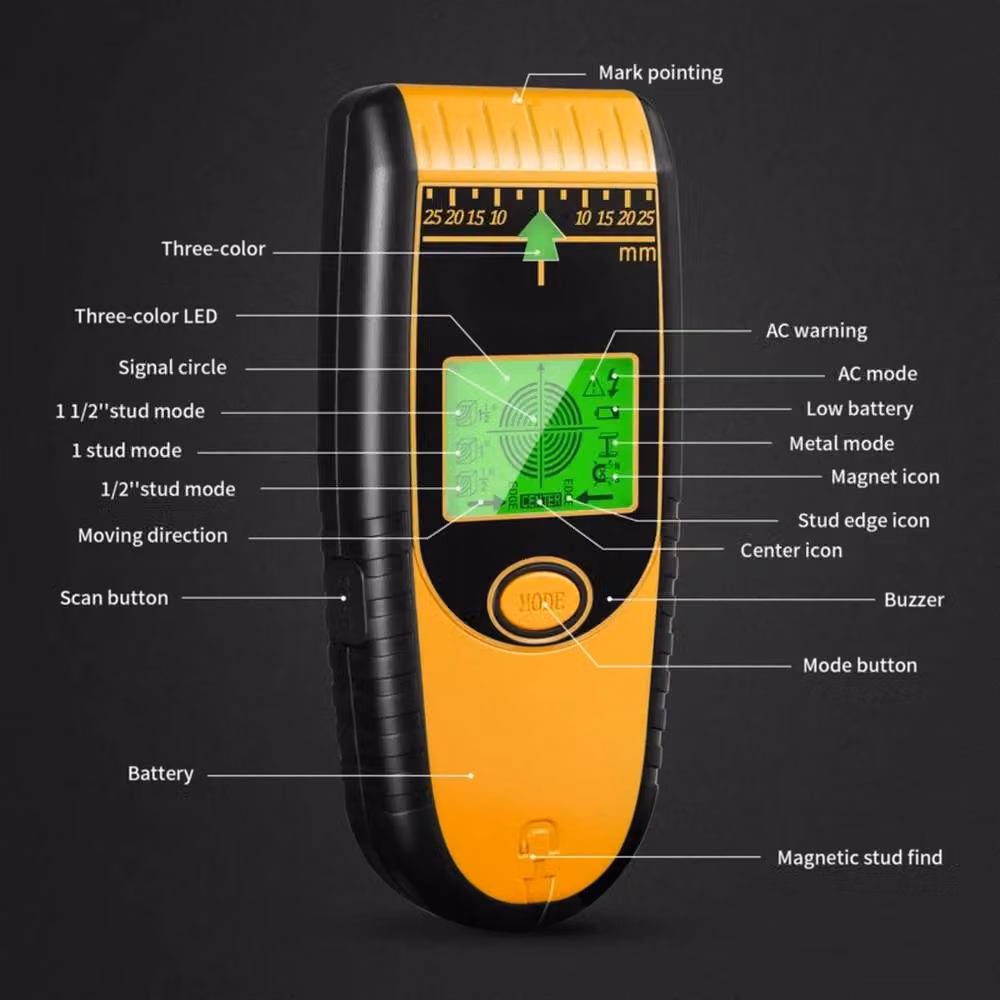 NESTLUNE 7-in-1 Wall Scanner Stud Finder and Metal Wire Detector, Yellow, W: 520 mm – 2
