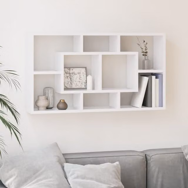 Berkfield Home Wall Mounted Cube Display Shelf with 8 Compartments in High Gloss White