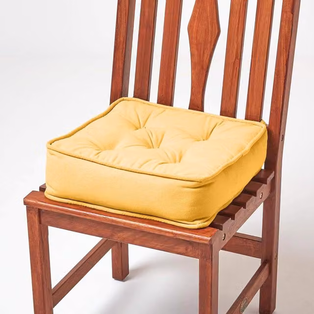 Homescapes Cotton Dining Chair Booster Cushion in Yellow