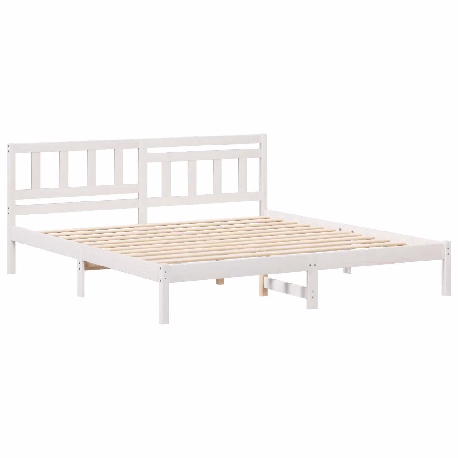 Berkfield Home White Solid Pine Wood Bed with Headboard W/D/H: 200 x 200 x 105 cm – 2