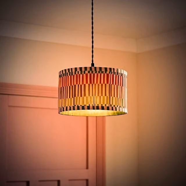 ValueLights Rae Small Pleated Striped Drum Ceiling Lamp Shade in Multicolour, Diameter: 25 cm – 1