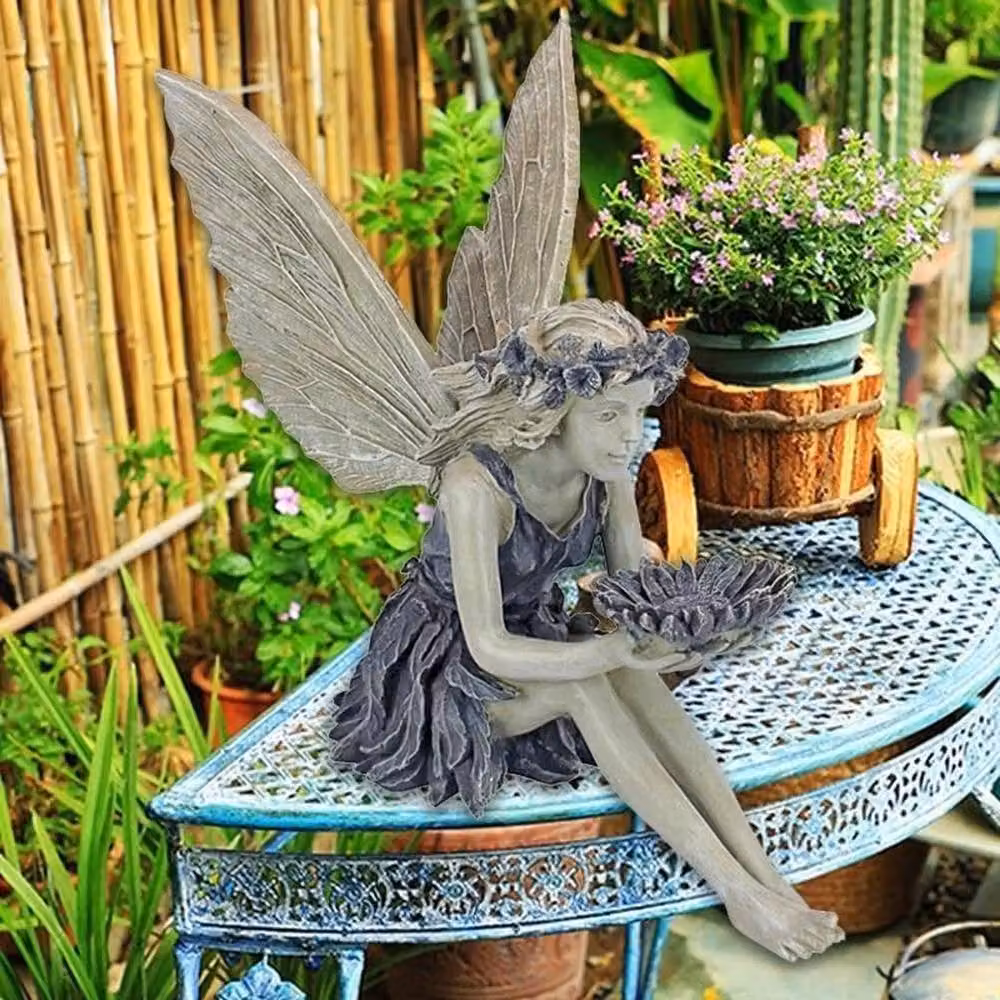 NESTLUNE Grey Angel Resin Statue Figurine Sculpture, H 100 cm x W 15 cm x D 15 cm – 3