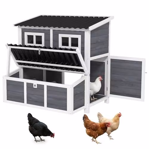 PawHut Grey Wooden Chicken Coop with Nesting Box and Slide-Out Tray, W/D/H: 100 x 86 x 86 cm