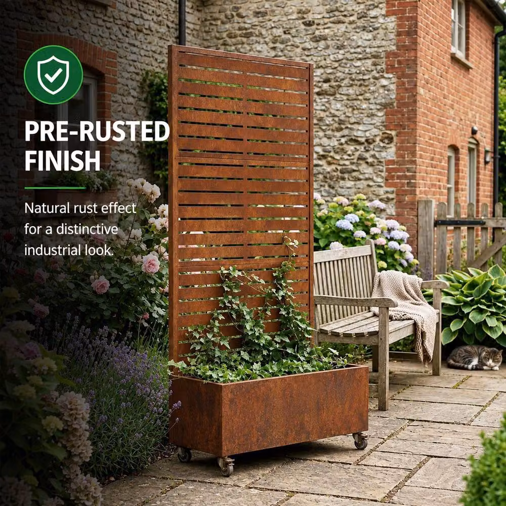 Nicoman Metal Indoor Outdoor Privacy Screen with Plant Pot, Bronze, W/D/H: 90 x 40 x 180 cm – 2