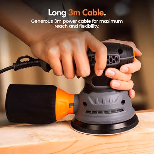 VonHaus 300W 6-Speed Orbital Sander in Grey with 125mm Base and 12 Sanding Pads – 5