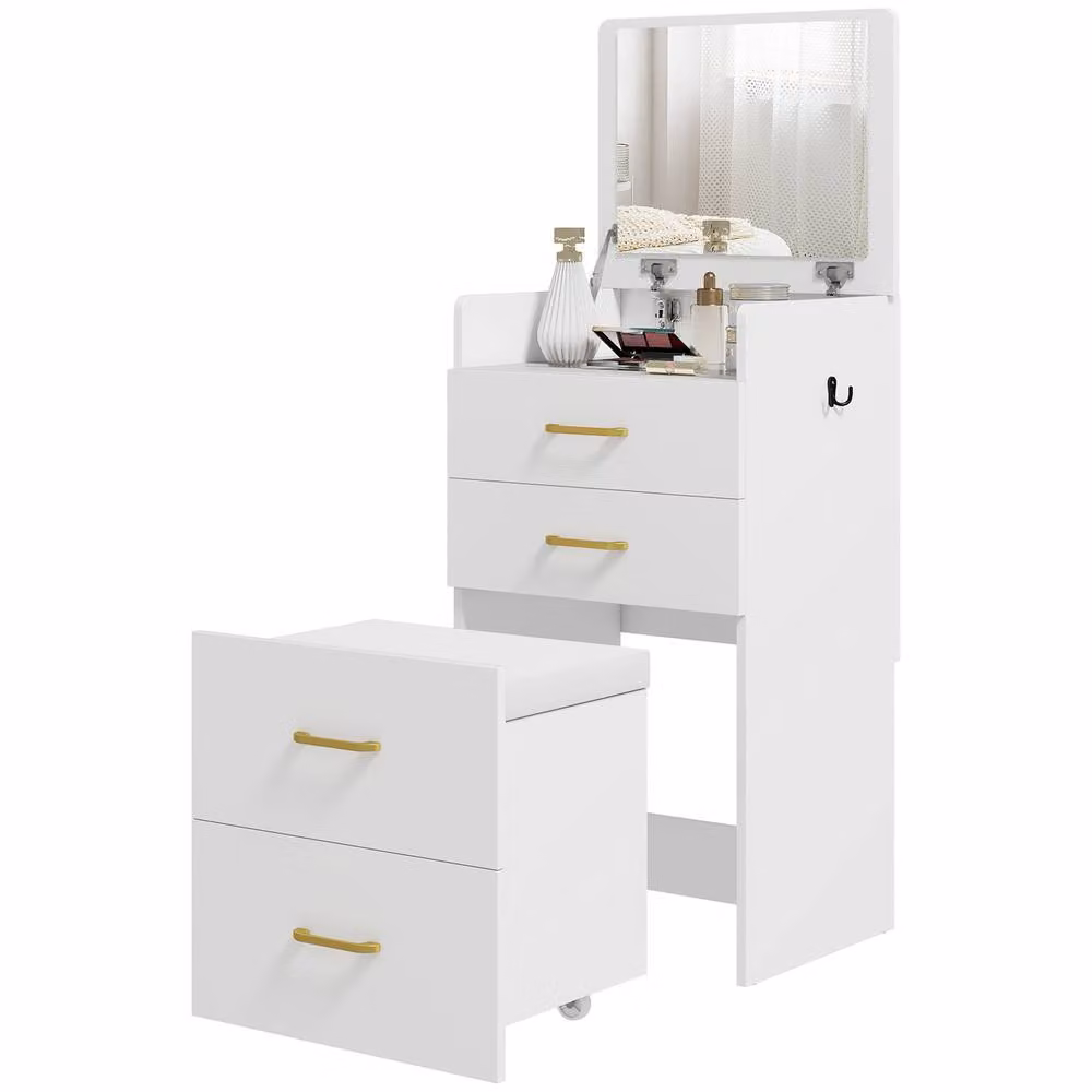 STILVORA Modern White Dressing Table with Glass Top and Stool – 2