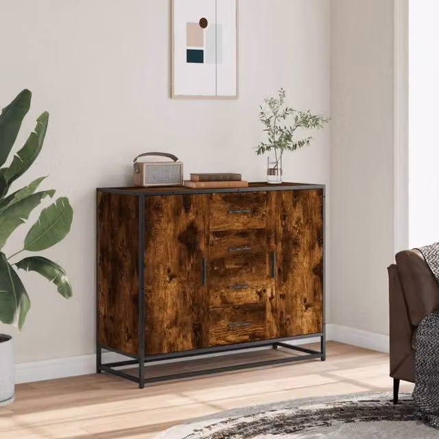 Berkfield Home Smoked Oak Sideboard in Brown, W/D/H: 92 x 35 x 76 cm – 1