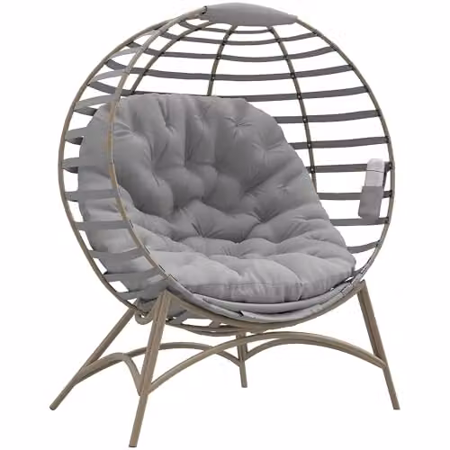 Outsunny Egg Lounge Chair with Upholstered Cushions and Powder Coated Steel Frame, Grey – 1