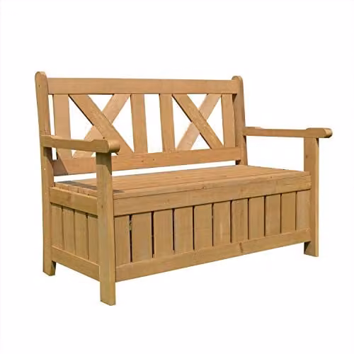 AIRWAVE Darcy 2 Seater Wooden Outdoor Garden Bench with Built In Storage Seat in Brown Treated Hardwood