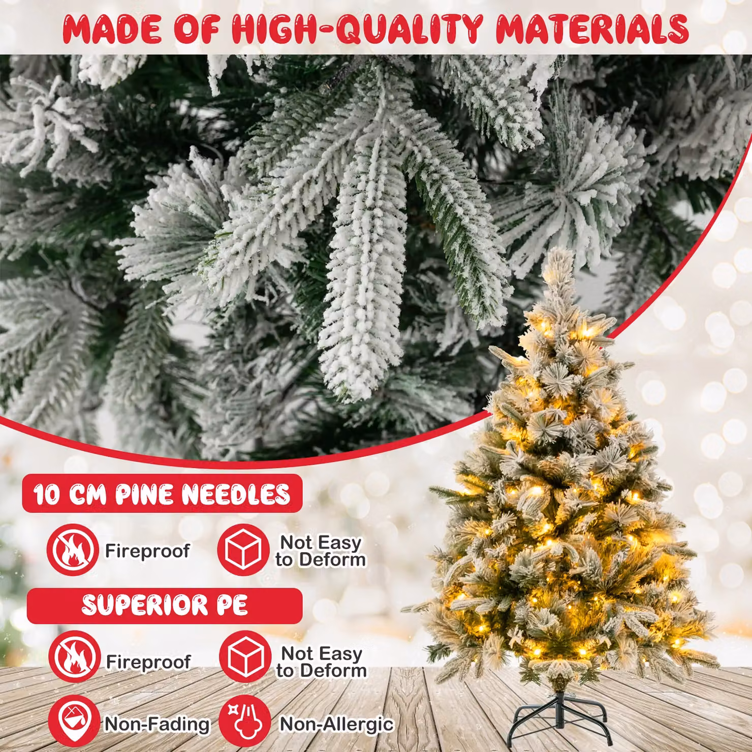 Gymax 136 cm Flocked Green Christmas Tree with 384 Mixed Tips and 150 LED Lights – 5