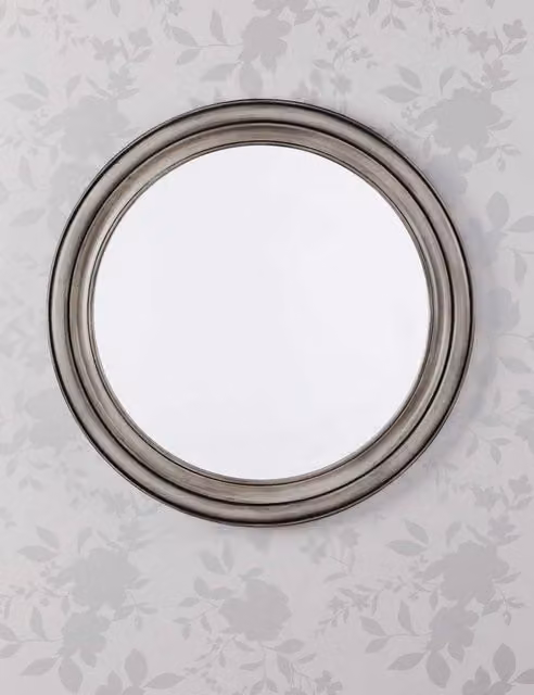 Laura Ashley Tate Round Wooden Wall Mirror in Grey, Diameter: 60 cm