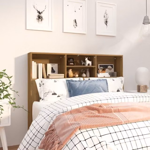 Berkfield Home Modern Headboard Cabinet in Brown Oak, W/D/H: 120 x 19 x 103.5 cm