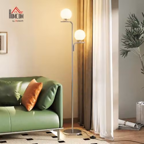 HOMCOM Modern LED Floor Lamp with Sphere Glass Shade and Foot Switch, Silver – 2