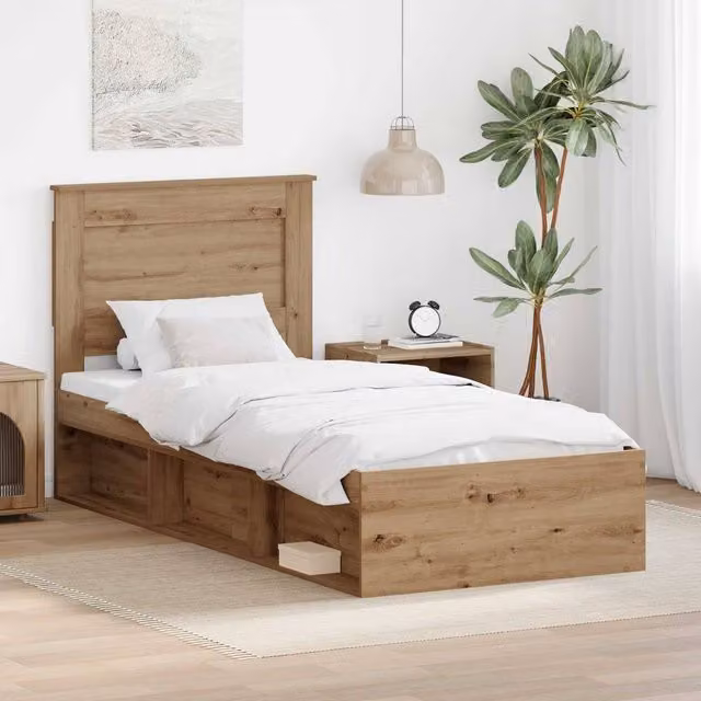 Berkfield Home Artisan Oak Bed Frame in Brown with Solid Pine Wood and Flat Fixed Slats, W: 75 cm, L: 190 cm – 1