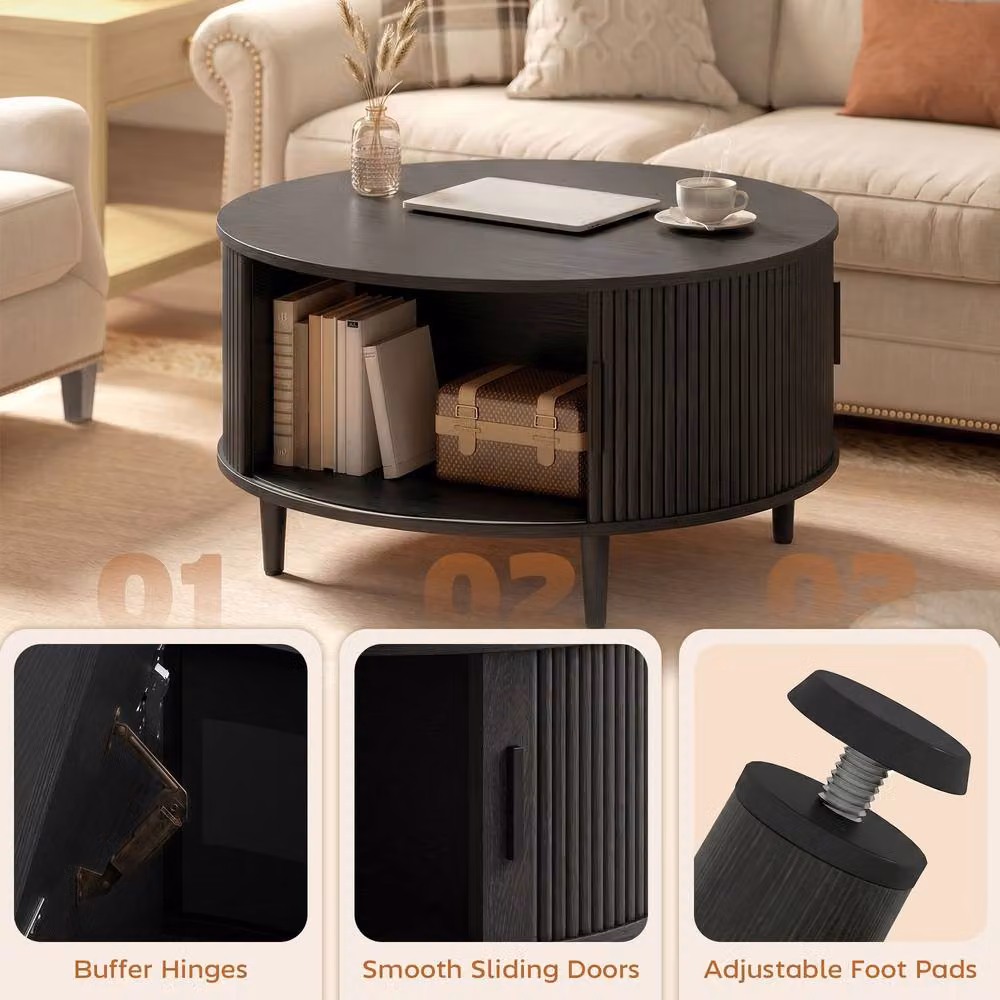 STILVORA Round Coffee Table with Lift Top and Hidden Storage in Black – 8