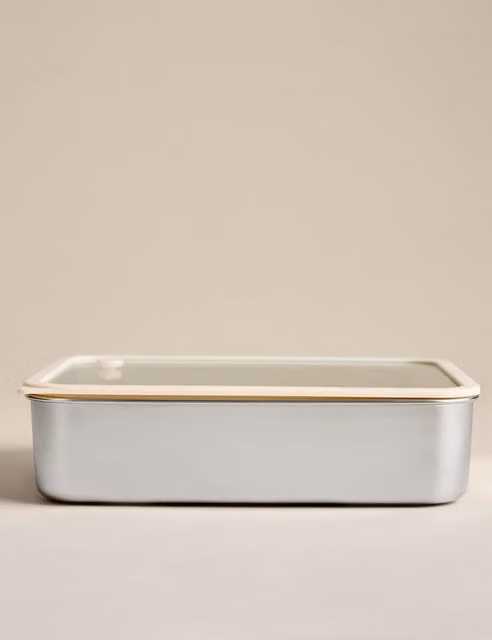 M&S Leakproof Stainless Steel Food Storage Container, Silver and Beige