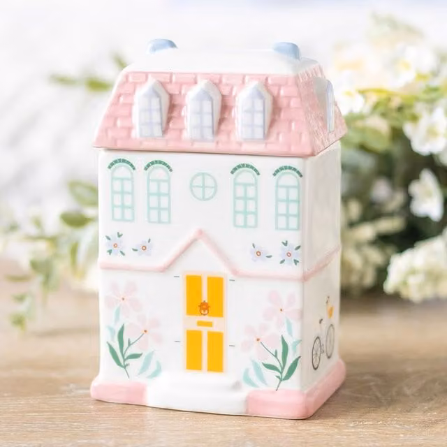 Kingsbury Gifts Shabby Chic Ceramic House Oil Burner and Wax Warmer in Pink, White and Multicolour Floral Design