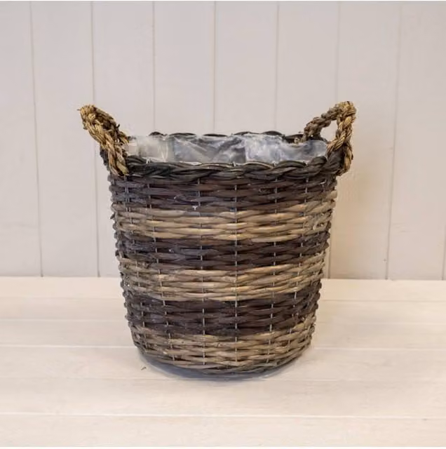 KDMD Brown Split Willow Round Basket with Handles and Open Weave
