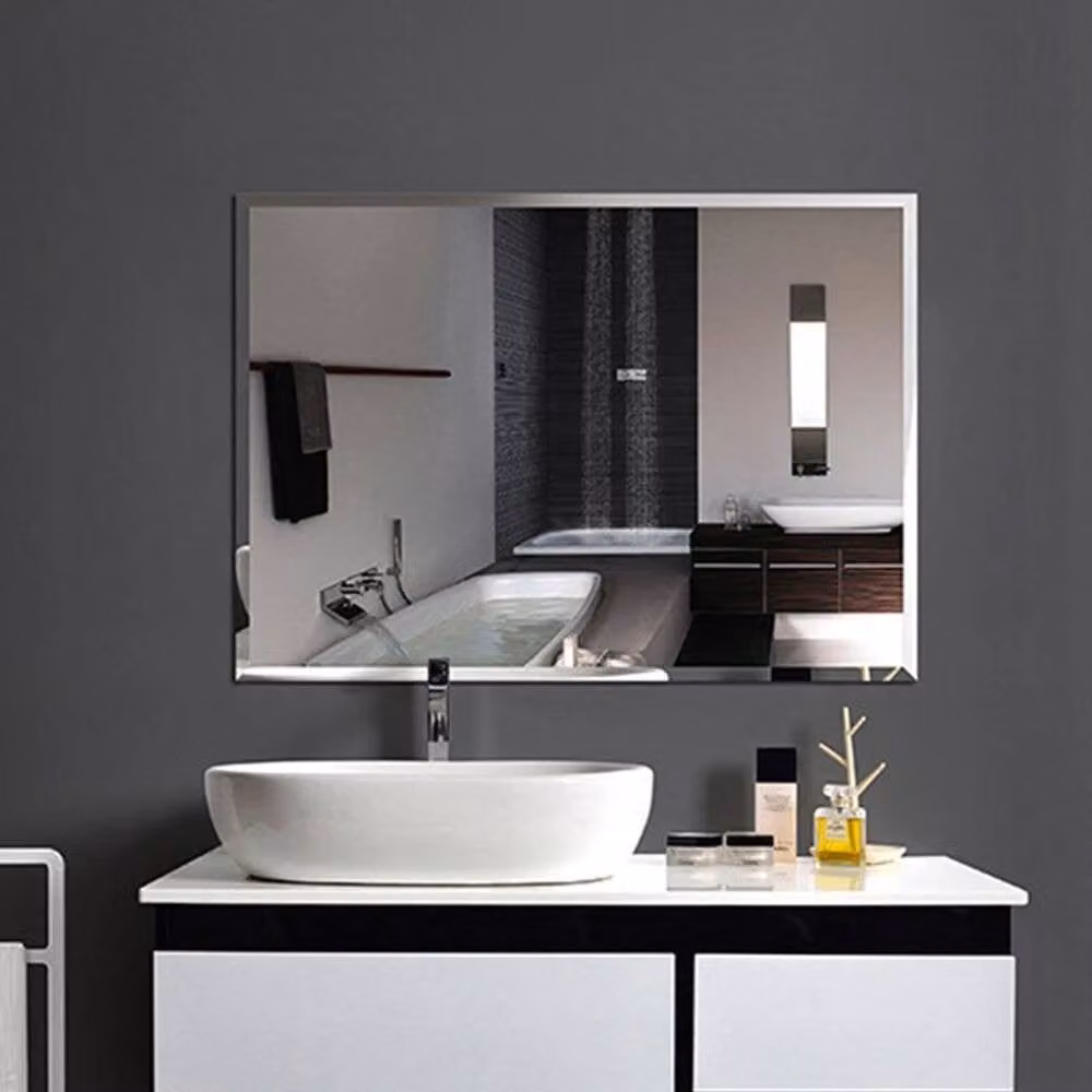 PAWNORA Large Rectangular Bevelled Glass Frameless Wall Mirror in Silver – 2