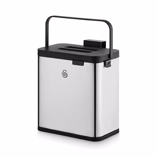 Swan 3L Stainless Steel Kitchen Compost Caddy in Silver with Flip Lid and Removable Inner Bucket – 1