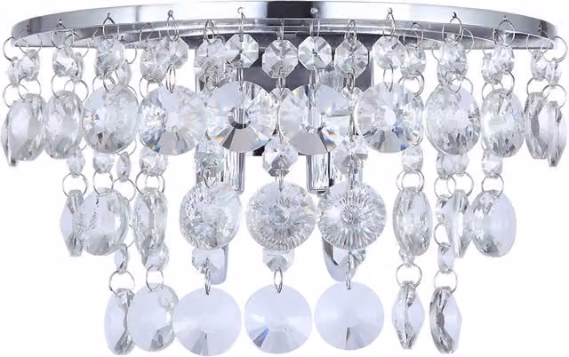 Litecraft Montego Modern Round Crystal Effect Wall Light in Chrome and Silver