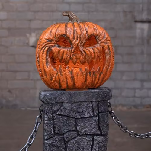 Samuel ALEXANDER Battery Powered Light up Halloween Pumpkin Fence with LEDs, Orange, W: 120 cm, H: 97 cm – 2