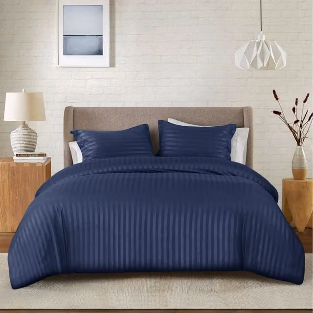 Cotton Passion Blue Striped Microfibre Duvet Cover and Pillowcase Set