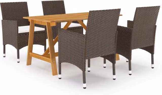 Berkfield Home 5 Piece Modern Acacia Wood and Rattan Garden Dining Set with Cushions in Brown – 1