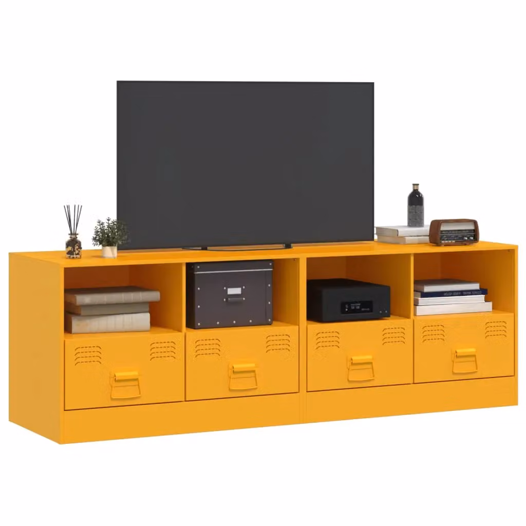Berkfield Home Set of 2 Mustard Yellow Metal TV Cabinets, W/D/H: 67 x 39 x 44 cm – 2